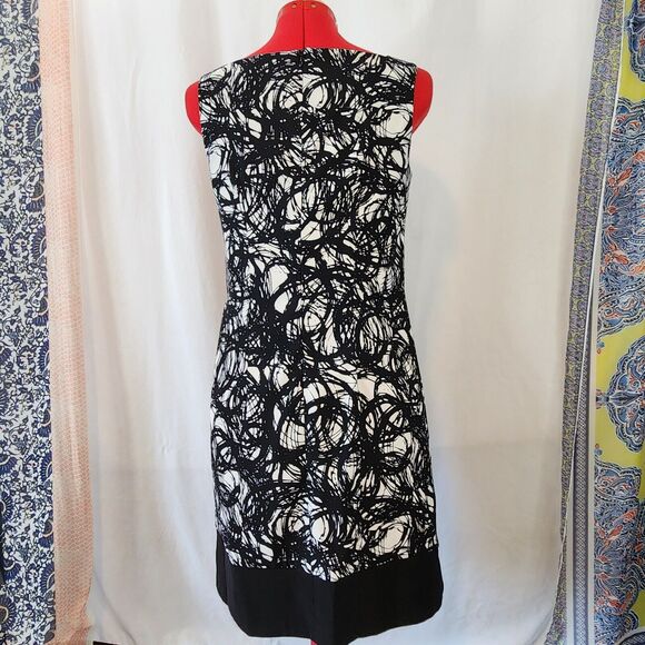 AB STUDIO Black White Sleeveless Tunic Pencil Dress Knee Length Size 6 - Picture 4 of 5
